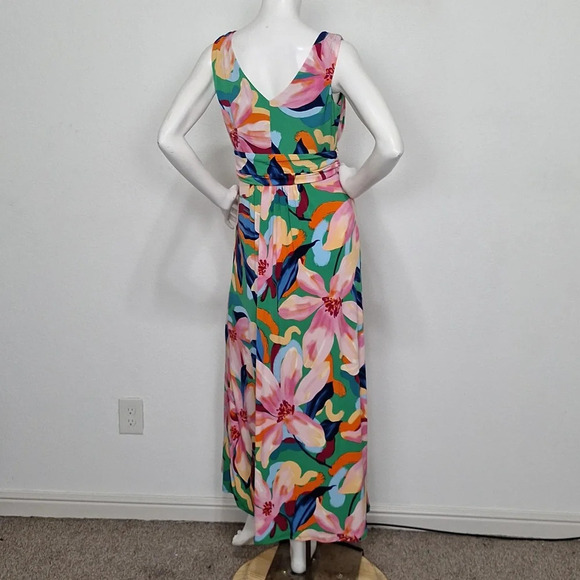 Pappagallo "NEW" Green Pink Multicolor Bohemian Tropical Floral Maxi Dress Sz. S - Picture 4 of 11